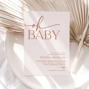 Minimalist Oh Baby Shower Gender Neutral Beige Inbjudningar