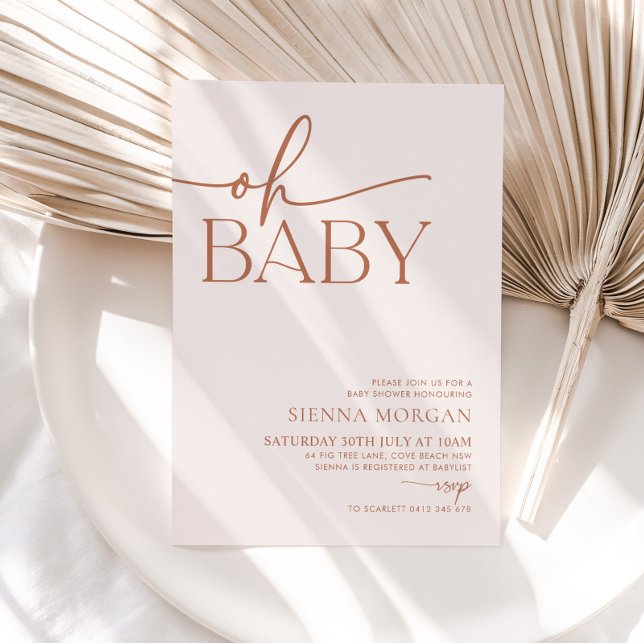 Minimalist Oh Baby Shower Gender Neutral Beige Inbjudningar (Skapare uppladdad)