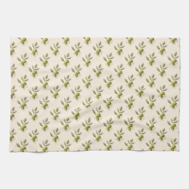 Minimalist olive branch seamless pattern kökshandduk (Horisontell)