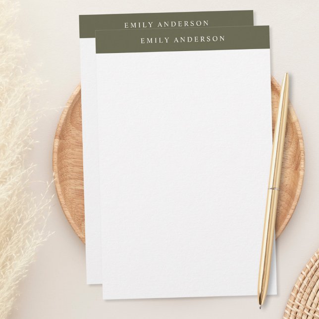 Minimalist Olive Green Elegant Monogram Brevpapper (Skapare uppladdad)