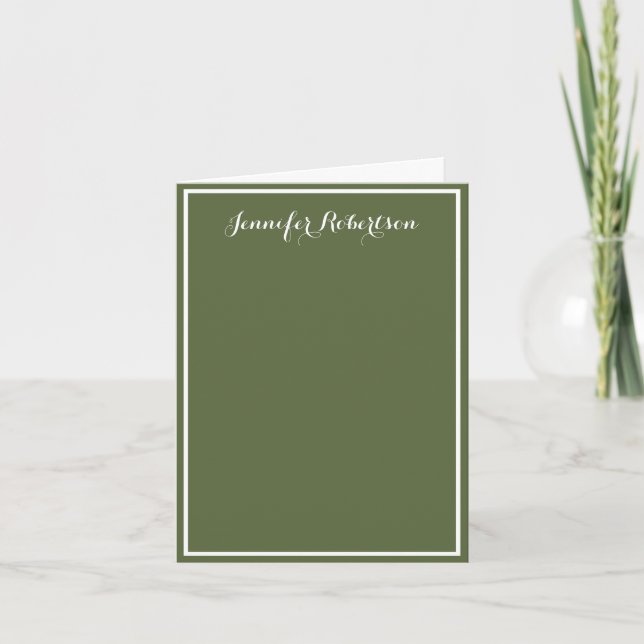 Minimalist Olive Green Elegant Script Custom name  Anteckningskort (Framsida)