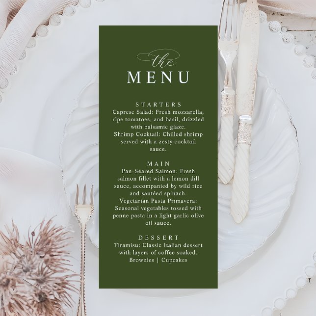 Minimalist Olive Green Elegant Wedding Dinner Meny (Skapare uppladdad)