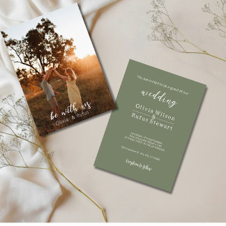 Minimalist Olive Green Wedding Invitation Photo  Inbjudningar