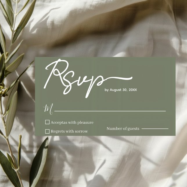 Minimalist Olive Green Wedding RSVP Card Template  OSA Kort (Skapare uppladdad)