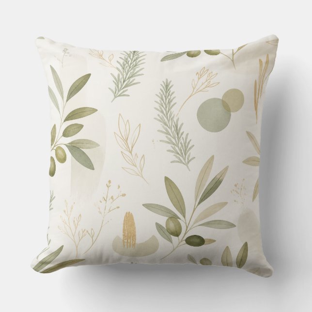 Minimalist Olive & Rosemary Botanical Pillow Kudde (Framsida)