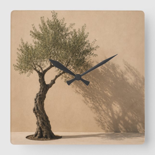 Minimalist Olive Tree Wall Clock Fyrkantig Klocka (Framsida)