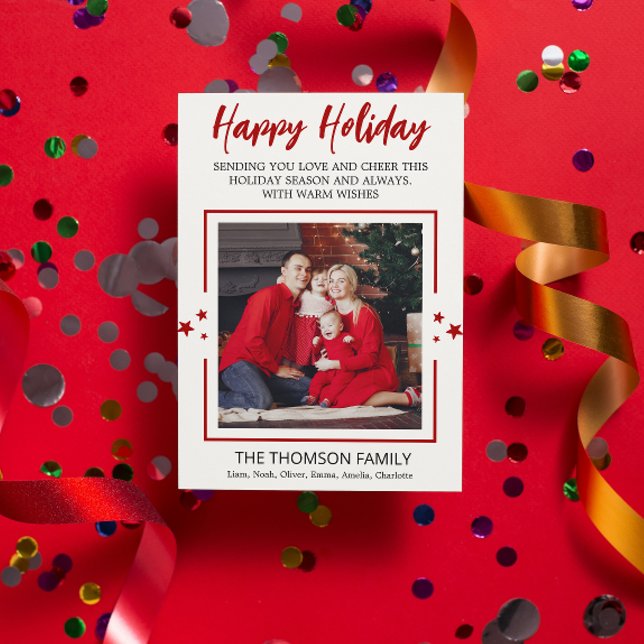 Minimalist One Photo holiday Red Christmas Card Julkort (Minimalist One Photo holiday Red Christmas Card one photo Christmas single picture simple  greeting)
