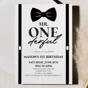 Minimalist ONEderful Bowtie 1 födelsedag Party Inbjudningar