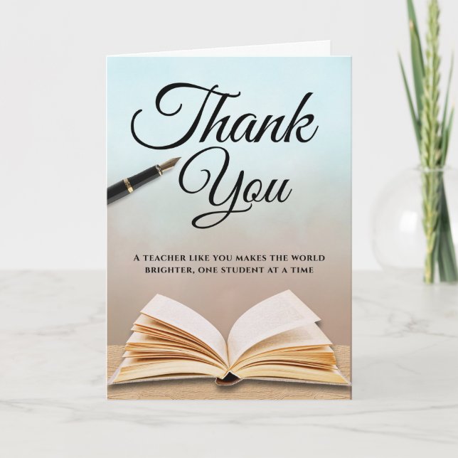 Minimalist Open Book Teacher Thank You Card Kort (Framsida)