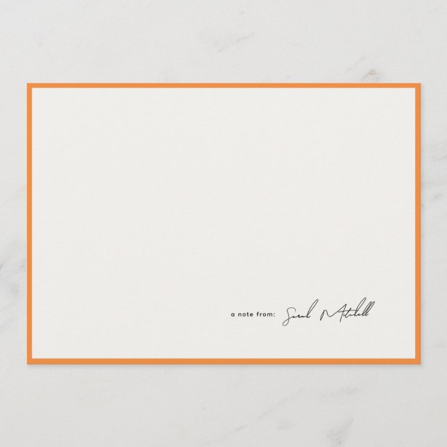 Minimalist Orange Border Personalized Script Anteckningskort (Framsida)