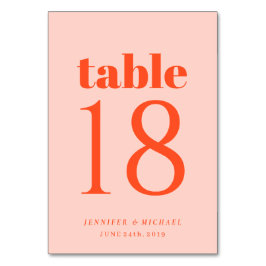 Minimalist Orange Pink Simple Wedding Seating Bordsnummer