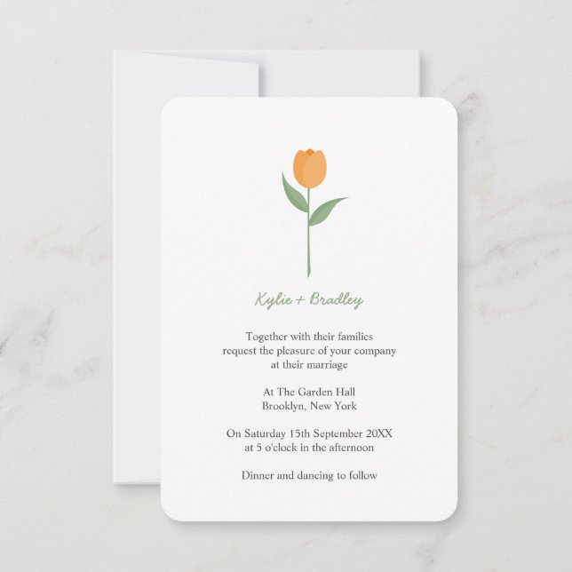 Minimalist Orange Tulip Inbjudningar (Baksida)