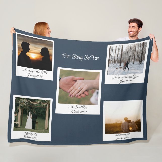 Minimalist Our Story Photo Timeline 5 Polaroid Fleecefilt (På plats)