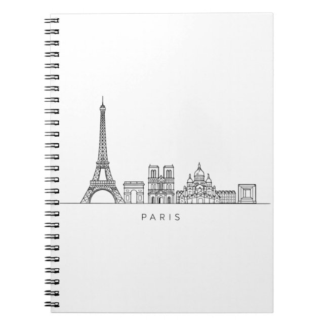 Minimalist Paris Skyline Line Art Anteckningsbok (Framsidan)