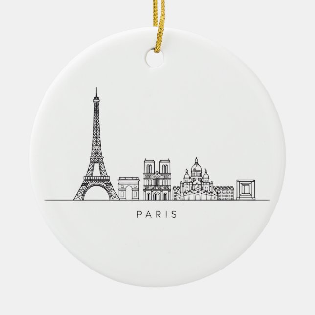 Minimalist Paris Skyline Line Art Julgransprydnad Keramik (Framsidan)