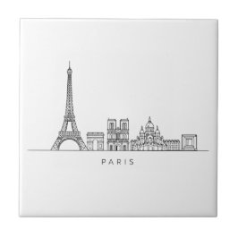 Minimalist Paris Skyline Line Art Kakelplatta