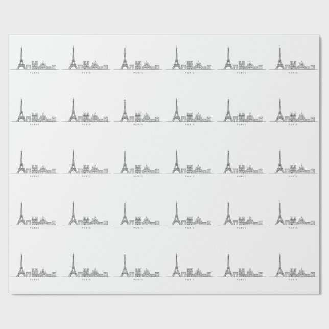 Minimalist Paris Skyline Line Art Presentpapper (Platt)