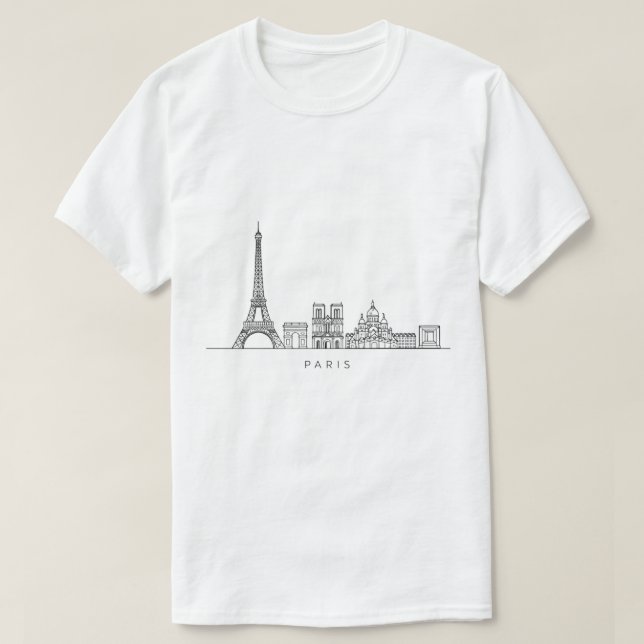 Minimalist Paris Skyline Line Art T Shirt (Design framsida)