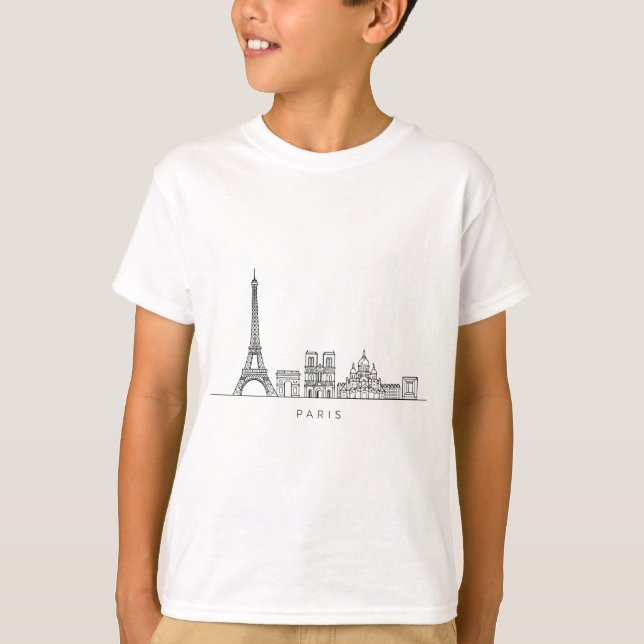 Minimalist Paris Skyline Line Art T Shirt (Framsida)