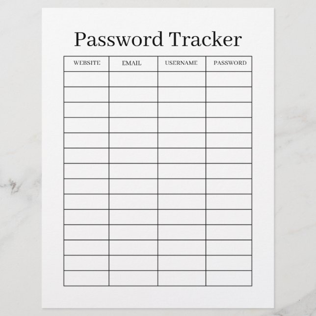 Minimalist Password Tracker  Reklamblad (Framsidan)