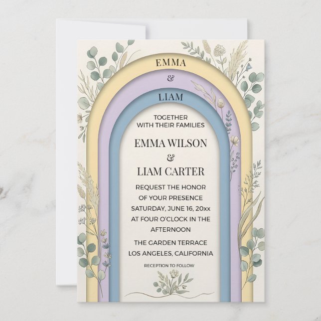 Minimalist Pastel Arch Frame Botanical Wedding Inbjudningar (Framsida)