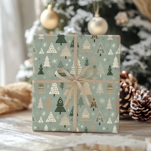 Minimalist Pastel Christmas Tree Holiday Presentpapper (Skapare uppladdad)
