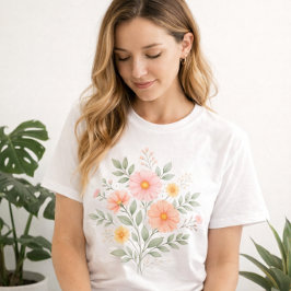 Minimalist Pastel Floral Bouquet T Shirt