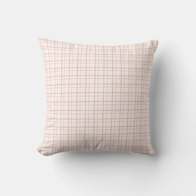 Minimalist Pastel HandDrawn Grid Check Ballet Pink Kudde (Framsida)
