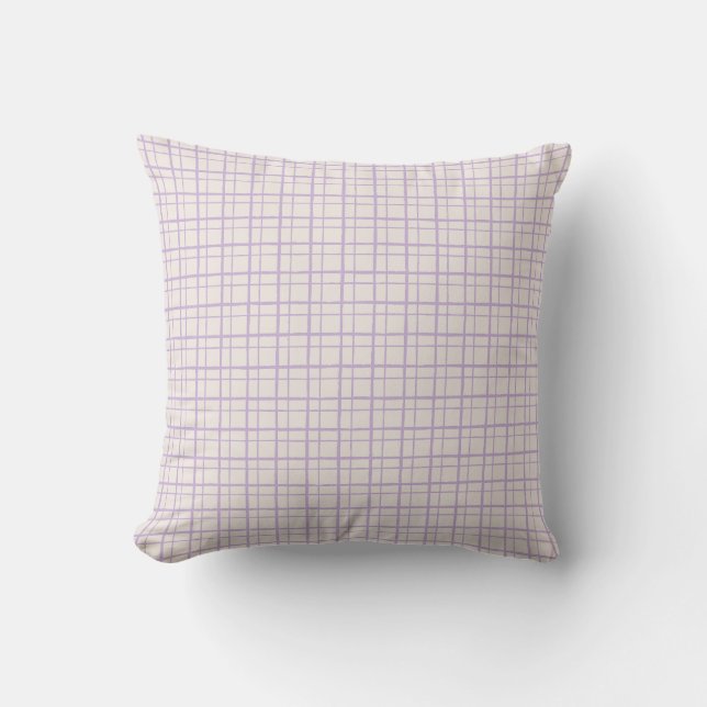 Minimalist Pastel HandDrawn Grid Check Dusty Lilac Kudde (Framsida)