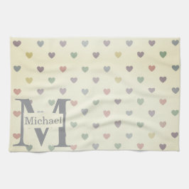 Minimalist Pastel Heart Pattern Custom Monogram  Kökshandduk