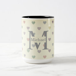 Minimalist Pastel Heart Pattern Custom Monogram  Två-Tonad Mugg