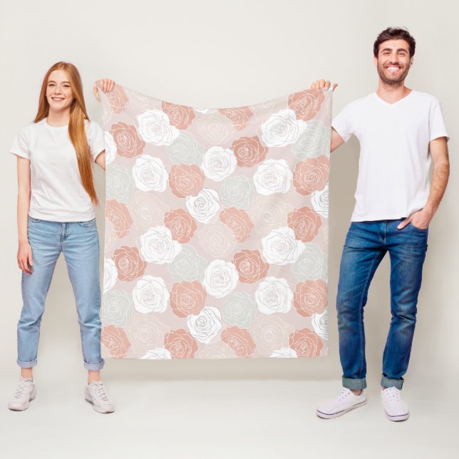 Minimalist Pastel Rose White Floral Pattern Fleecefilt (På plats)