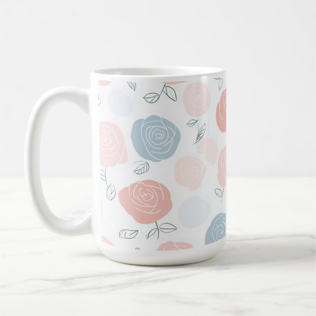 Minimalist Pastel Rose White Floral Pattern Kaffemugg (Vänster)