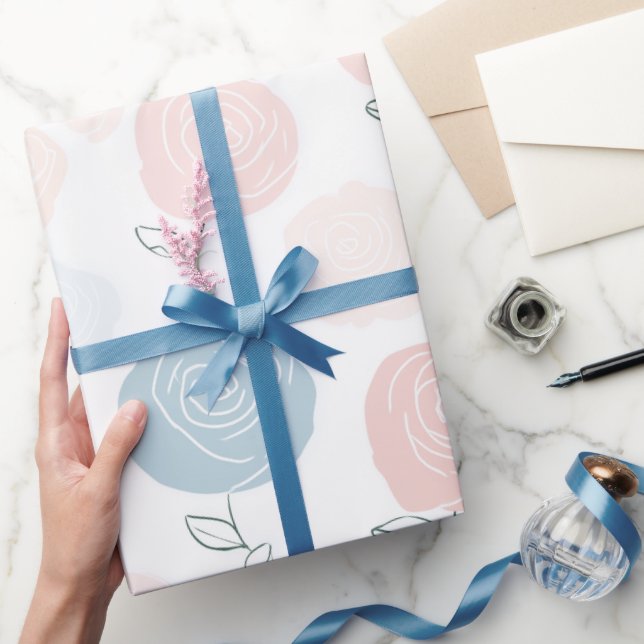 Minimalist Pastel Rose White Floral Pattern Presentpapper (Gifting)