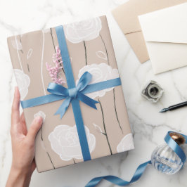 Minimalist Pastel Rose White Floral Pattern Presentpapper