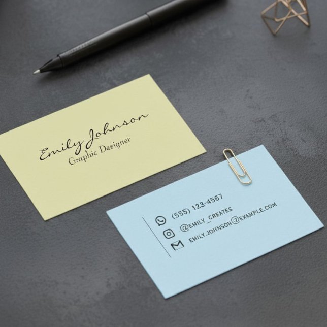Minimalist Pastel Yellow Blue Business Card Visitkort (Skapare uppladdad)