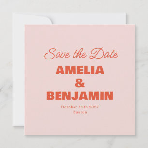Minimalist Pastell Rosa Orange Retro Script Bröllo Spara Datumet