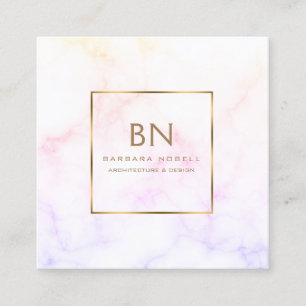 Minimalist pastellfärgad marmorguldMonogram Fyrkantigt Visitkort