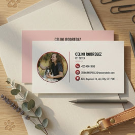 Minimalist Paw Print Pet Sitting Photo  Visitkort