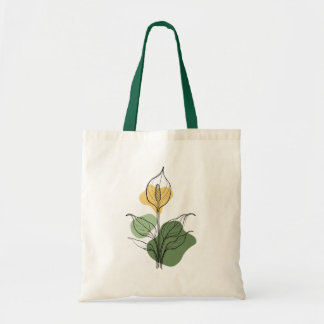 Minimalist Peace Lily Line Art Tote Tygkasse