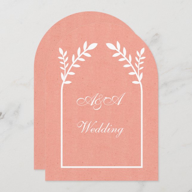 Minimalist Peach and White Arch Wedding  Inbjudningar (Fram/baksida)