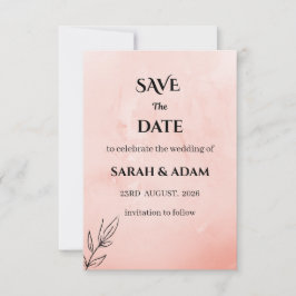 Minimalist Peach Botanical Save the Date Spara Datumet