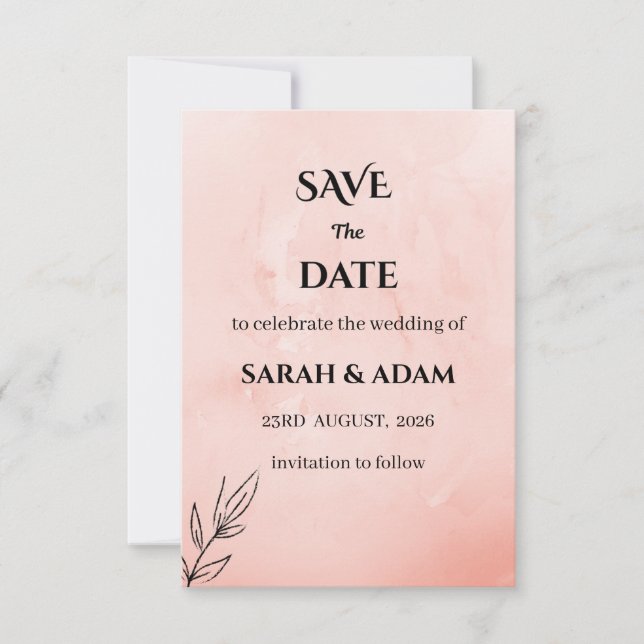 Minimalist Peach Botanical Save the Date Spara Datumet (Framsida)