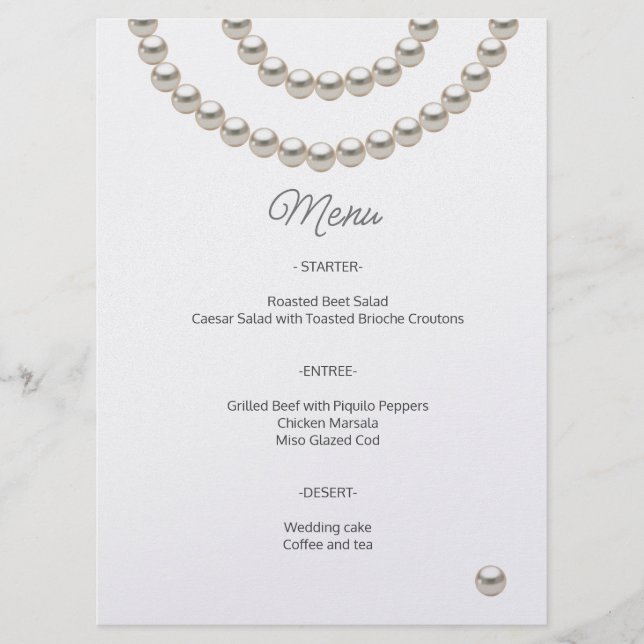 Minimalist Pearl Wedding Menu Meny (Framsida)