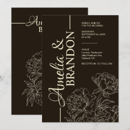 Minimalist Peony Wedding Invitation Elegant Inbjudningar