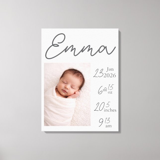 Minimalist Personalizable Birth Details Canvas (Framsida)