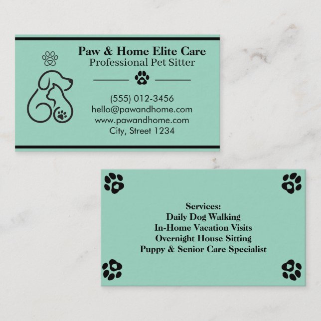Minimalist Pet Sitter Business Card | Professional Visitkort (Fram/baksida)