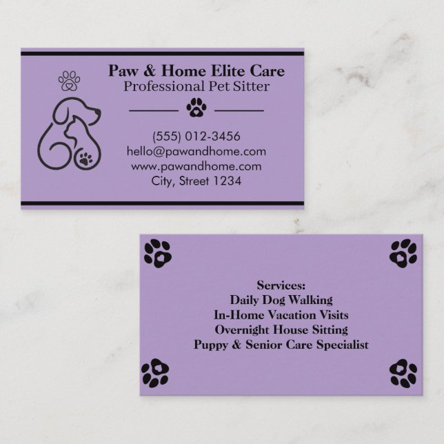 Minimalist Pet Sitter Business Card | Professional Visitkort (Fram/baksida)