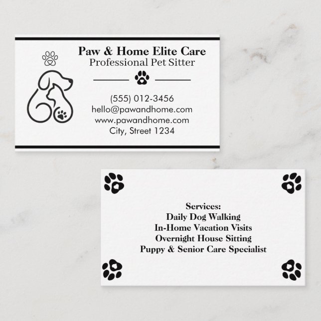 Minimalist Pet Sitter Business Card | Professional Visitkort (Fram/baksida)