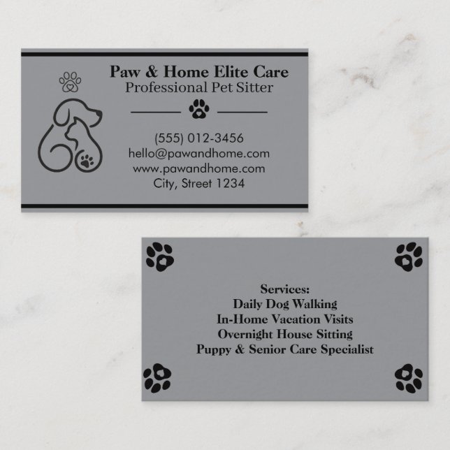 Minimalist Pet Sitter Business Card | Professional Visitkort (Fram/baksida)